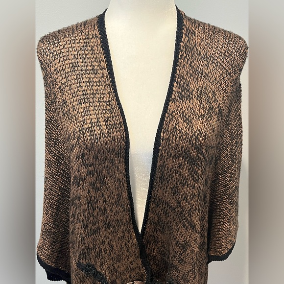 Soft Surroundings Shawl One Size Mei Ling Knit Sweater Cape Poncho Brown Black - Picture 2 of 12